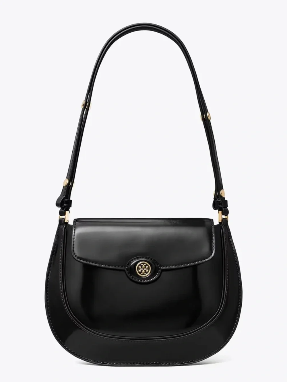 Tory Burch ROBINSON SPAZZOLATO SMALL FLAP BAG - BLACK